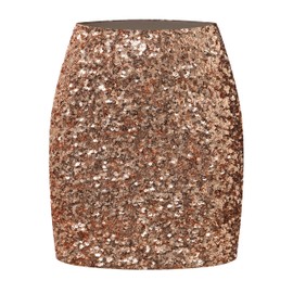OThread & Co. Women's Sparkly Sequin Skirt Stretchy Bodycon Night Out Party Skirt (XX-Large, Rose Gold)