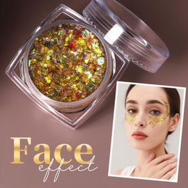 Teenitor Face Glitter Body Glitter, Gold Body Glitter Gel, Hair Glitter Gel, 6 Shapes Rave Glitter, Festival Makeup Glitters Gel, Chunky Sparkling Glitter Gel for Face, Body, Hair