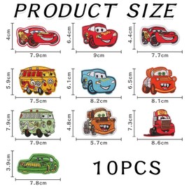 EOWVISN 10 Pcs Cartoon Car Iron On Patches, Cartoon Racing Patches, Iron On Clothes Patches, Garment Embroidery Patches, Sewing Patches, Jeans Patches
