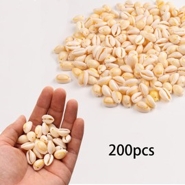 HERZWILD Natural Cowrie Shell Beads 200pcs Oval Spiral Shell Beads Charms 13-15mm for Craft Making, Home Decoration, Beach Party, Jewellery Making(200pcs)