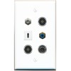 3.5mm Coax RCA-Blue 2 TOSLINK USBC Flat/Solid Wall Plate [White]