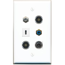 3.5mm Coax RCA-Blue 2 TOSLINK USBC Flat/Solid Wall Plate [White]
