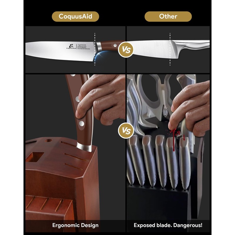 CoquusAid Knife Set, New 15° Beveled Easy Insert, 15 Pcs
