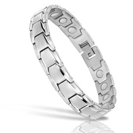 はち Men's Magnetic Therapy Bracelet - Silver Stainless Steel - 21.5cm Wristband - Modern Style - Magnetic Therapy Bracelet