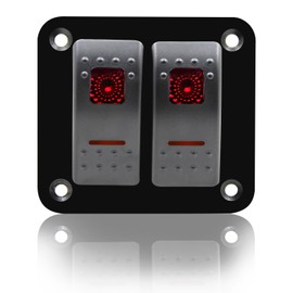 FXC Rocker Switch Aluminum Panel 2 Gang Toggle Switches Dash 5 Pin ON/Off 2 LED Backlit for Boat Car Marine Red