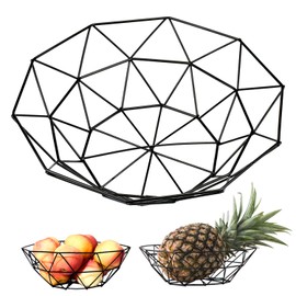 SANTOO Fruit Basket Metal Fruit Bowl Modern Scandinavian Decorative Basket in Black Matt 26 x 26 x 7.5 cm with Large Capacity