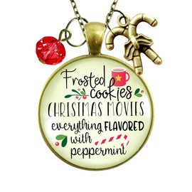 Christmas Necklace Frosted Cookies Holiday Season Jewelry Peppermint Candy Cane Charm 24"