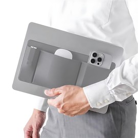 3-Pocket Organizer, Mouse Holder for Laptop Stick on – External Hard Drive Sleeve for MacBook, Laptop Mouse Holder (Gray)