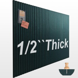 Large Cork Boards for Walls 48"x 36" - 1/2” Thick Bulletin Board, 12 Pack Felt Wall Tiles with Slat Wall Paneling, Pin Board Corkboards for Office - Dark Green