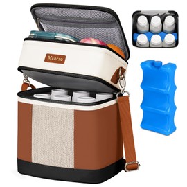 Mancro Breast milk Cooler Travel Bag Fits 6 Bottles Up to 9 Ounces，Double Layer Baby Bottle Cooler Bag with Ice Pack，Insulated Baby Bottle Bags for Daycare & Nursing Moms,Black and Brown