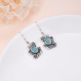 Western Cactus Earrings for Women 925 Sterling Silver Country Cowgirl Earrings Turquoise Dangle Drop Earrings Jewelry Gifts