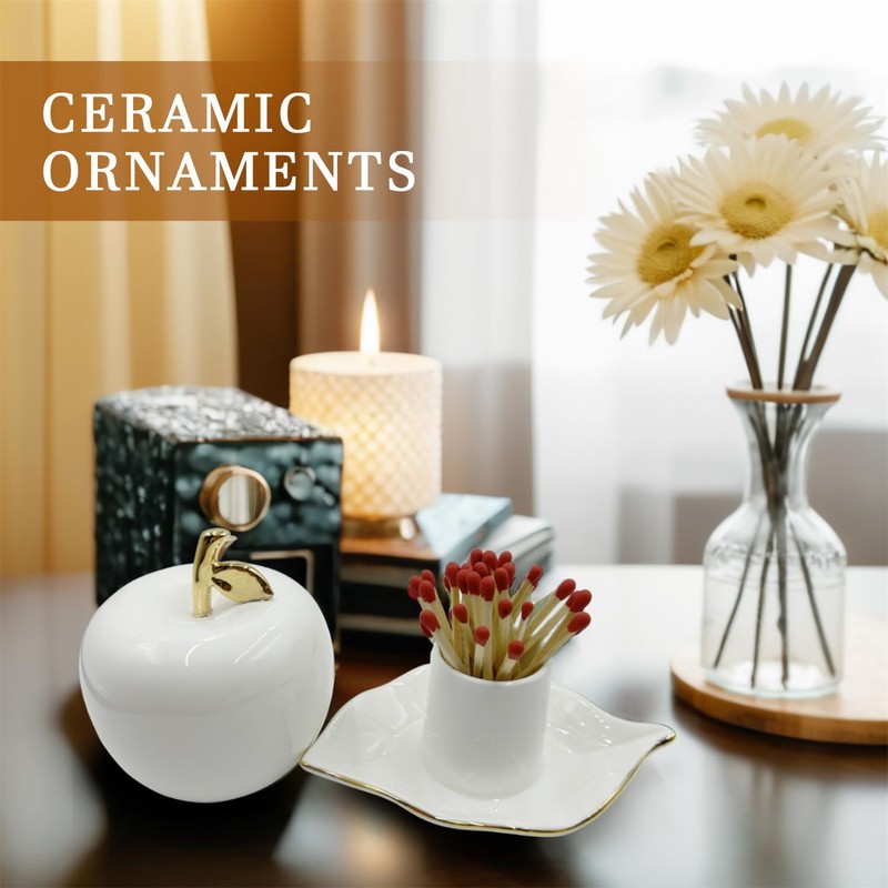 WJINNG Ceramic Match Holder With Striker - Decorative Matches Holder