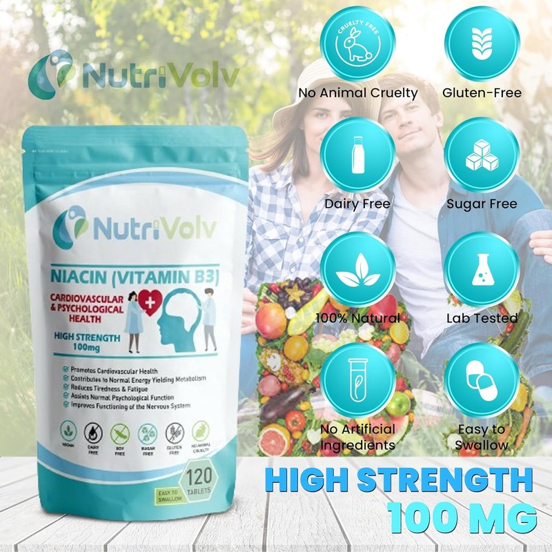 Nutrivolv Niacin Supplement Tablets | 100mg | Flush Formula |