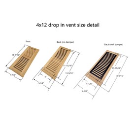 Homewell Red Oak Wood Floor Register, Drop in Vent with Damper, 4x12 Inch, Unfinished