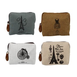 Pack of 4 Vintage Coin Bags, MYLERCT Small Cosmetic Bag for Handbag, Small Mini Canvas Purse with Zip, Small Items for Money Cards, Lipstick and Eyebrow Pencil, multicoloured, Retro