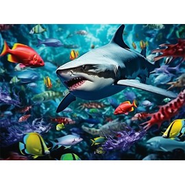 Rompecabezas para adultos y familia, 50 piezas de rompecabezas de arrecife de tiburón bajo el agua, arrecifes de coral, formación de pescado, juegos