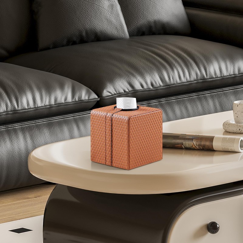 MEIBOOCH Square Tissue Box Cover with Magnetic Closure, Luxury PU