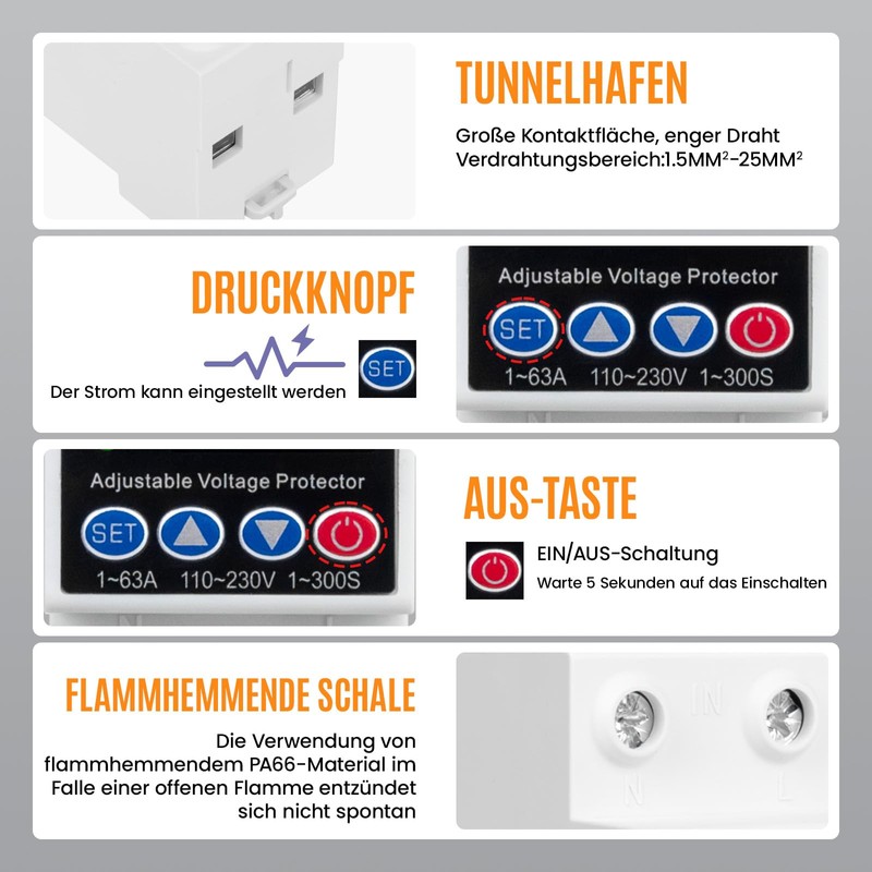 PJERJZN Adjustable Intelligent Circuit Breaker with LCD Display - Surge