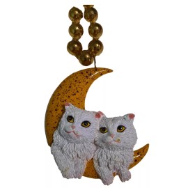 MGPS White Cats on a Crescent Moon Necklace Mardi Gras Beads Bead