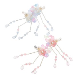 TOVINANNA 2 Pairs Tassel Hair Clips for Princess Hanfu Hair Accessories with Flower Design for Costume Parties and Everyday Wear