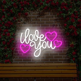 Valentine'S Day Neon Sign Dimmable Led Sign Neon Light Love Neon Sign for Wall Decor I Love You Neon Heart Light for Bedroom Bar Living Room Party Valentine'S Day Decorations Gifts for Lover
