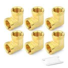 GORAGUCHI 6PCS 1/8" Npt Female, 90 Degree Brass Pipe Fittings Barstock Street Elbow, 1/8" Npt Female x 1/8" Npt Female for oils, fuels, gases and liquids