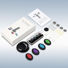 Key Finder Locator, 80dB Wireless Remote Item Tracker, RF Finder for Key, Pet, Luggage, Wallet, Phone, 131ft / 40M Working Range, 1 RF Transmitter & 4 Receivers & Flashlight