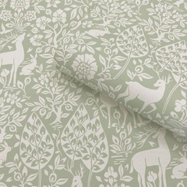 YöL Deer Woods Animals Forest Sage Green Wallpaper - Contemporary Versatile - 10.05m x 53cm Roll - Feature Statement Wall - Dining Room Living Room Kids Room Lounge