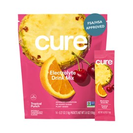 Cure Hydration Cure Hydration Cure Hydrating Electrolyte Mix | Electrolyte Powder for Dehydration Relief | Made with Coconut Water | No Added Sugar | Vegan | Paleo Friendly | Pouch of 14 Packets - Tropical Punch