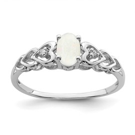 925 Sterling Silver Created Opal Diamond Ring October Birthstone Jewelry Size 5