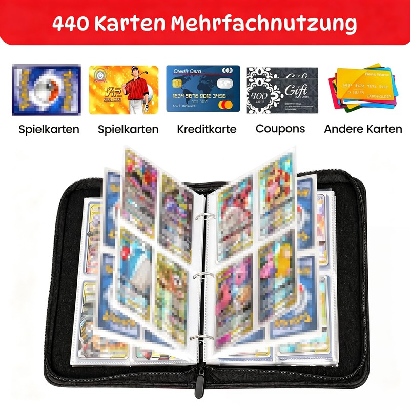 4 Pocket Card Binder Holds 440 Cards, Trading Card Binder