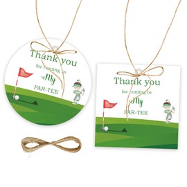 50pcs Golf Thank You Tags, Golf Sport Gift Tag with String for Baby Shower Party, Round Thank You Paper Tags for Birthday/Gender Reveal Party Favors