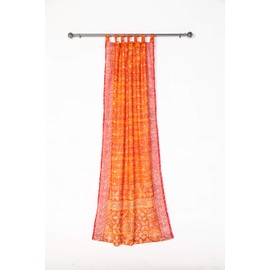 108"L Light-Filtering Sari Colorful Curtains – Boho Curtains, Bed Canopy, Window Treatment For Bedroom or Living room, Indian Print Curtains + Tote bag (Orange Pink Set of 2)