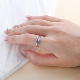 Tufeney Faith Over Fear Ring for Women - 925 Sterling Silver Hypoallergenic Hope Hammered Adjustable Ring Cross Inspirational Jewelry Encouragement Gift, Sterling Silver, No Gemstone