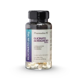 Pharmadan, Glicinato de Magnesio, 500 mg de Glicinato de Magnesio por cápsula, 60 cápsulas, Alta Concetración