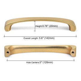 WEAVERBIRD 6 Pack Brushed Brass Cabinet Handles Kitchen Cabinet Pulls Zinc Alloy Drawer Pulls for Bathroom Cabinet Hardware 5.6" Length, 5" Hole Centers