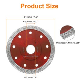 HARFINGTON 3pcs Diamond Tile Saw Blades, Super Thin 4.5-inch / 115mm Diamond Cutting Saw Blades with 22mm (7/8") & 20mm (25/32") Arbor for Cutting Ceramic Marble Porcelain Tile, Red