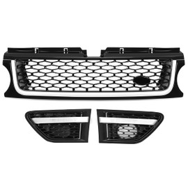 ECOTRIC Front Grille & Air Side Vent Compatible with 2010-2013 Land Rover Range Rover Sport L320 Black & Silver