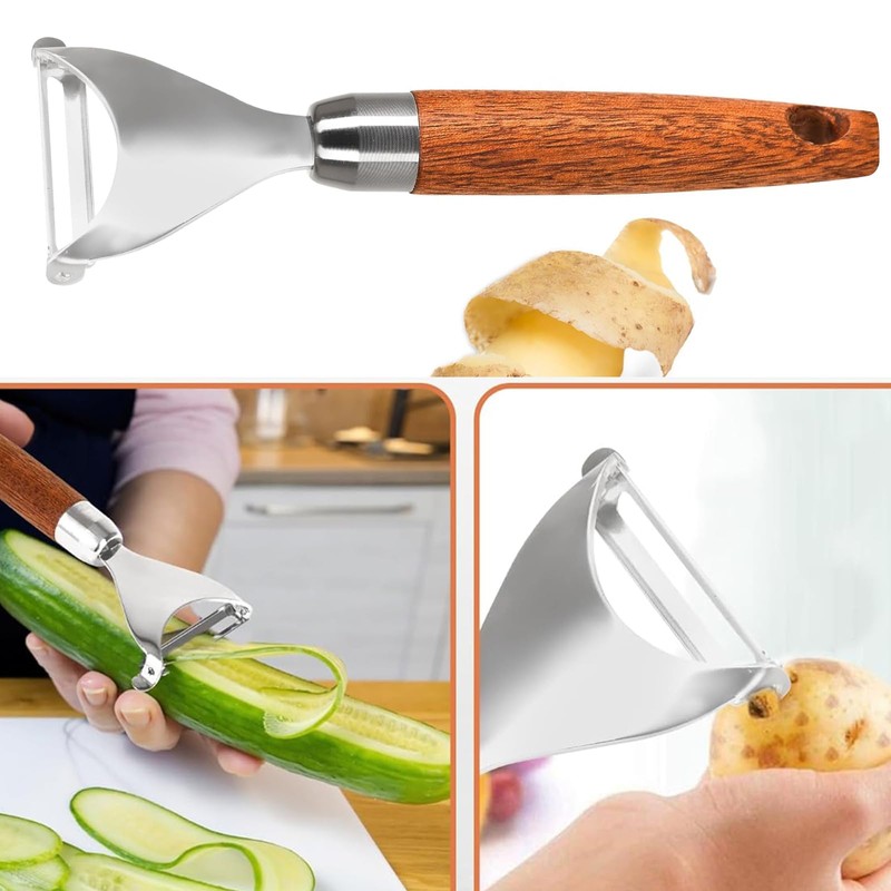Potato Vegetable Peeler, Premium Wood, Stainless Steel Speed Potatoes Good