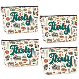 4PCS Italy Travel Essentials Italian Gifts Makeup Bag Cosmetic Bag for Women Friend Lady Sister Bestie Italy Travel Lover Weekend Bag Vacation Christmas Birthday Friendship