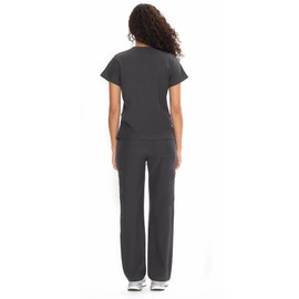 COZYFIT Scrubs for Women Set Medical Uniform - V-Neck Top & Straight Leg Pants with 9 Pockets, Wrinkle-Resistant Unisex Workwear, Dark Grey, L