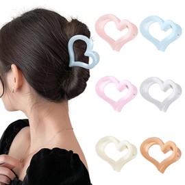 Ufgin 6 Pcs Heart Hair Claw Clips for Women-Medium Matte Nonslip Hair Jaw Clips for Thin Thick Hair Cute Hair Claw Clip for Women and Girls(Multicolour 3)