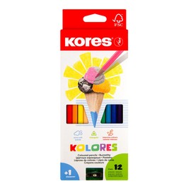 Kores - Kolores: 12 Coloured Pencils for Kids, Beginners and Adults with Soft Lead and Triangular Shape, Set of 12 Assorted Colours and Sharpener Included