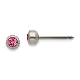 4mm Crystal Bezel Titanium Piercing Earrings - Hypoallergenic for Sensitive Ears (Rose Red)