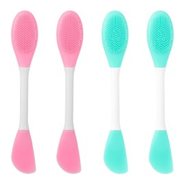 4 Pcs 2 in 1 Double-Sided Facial Cleanser Brush & Face Mask Brush Silicone Face Cleansing Brush, Face Pore Scrubber for Removing Blackheads, Exfoliating, Makeup Skincare Removal (2 Colors)