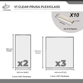 3D SOURCERER Plexiglass Kit for V1 Prusa Compatible with IKEA Lack 3D Printer Enclosure Build | 3mm 5-Pack Acrylic | x10 Magnets (20x6x2mm) | x3 440x440mm (17.3”x17.3”) & x2 220x440mm (8.65" x17.3”)