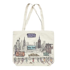 Beary Blu City-Themed Artwork Tote Bag Collection - Designed in the USA, 17"x14", Double Sided Print, Souvenir & Gift (New York)