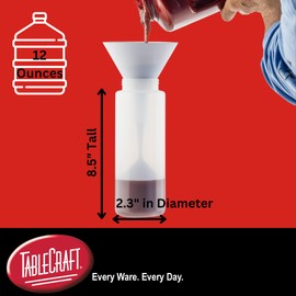 Tablecraft Plastic Condiment Squeeze Bottles, Foodservice Restaurant Commercial Use Widemouth 53mm, Cone-Tip Top w/Tethered Cap for Olive Oil, BBQ Sauce, Dressing, Food Prep, 12 oz, 354 mL, Clear, 6