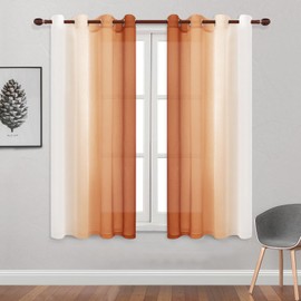DWCN Faux Linen Ombre Sheer Curtains - Fall Gradient Semi Voile Curtains for Bedroom and Living Room, Set of 2 Grommet Top Window Curtain Panels, 52 x 72 Inches Long, Sunset Orange