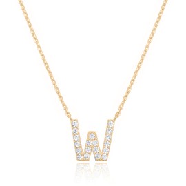 PAVOI 14K Yellow Gold Cubic Zirconia Initial Necklace | Letter Necklaces for Women | W Initial